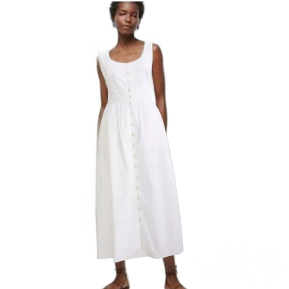 J.Crew Button-front Cotton Poplin Dress Sz 0 White NWT